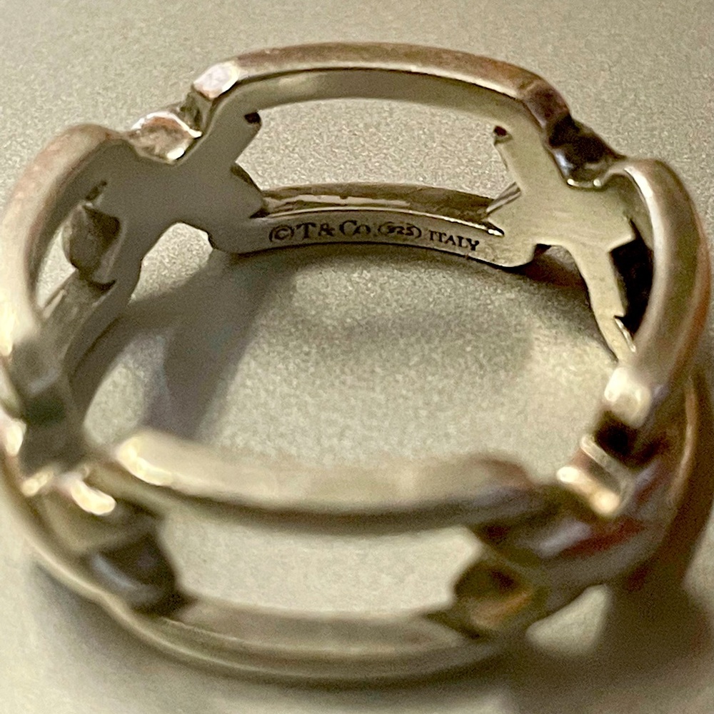 T & Co 925 Italy Silver Signature X Ring Size 9